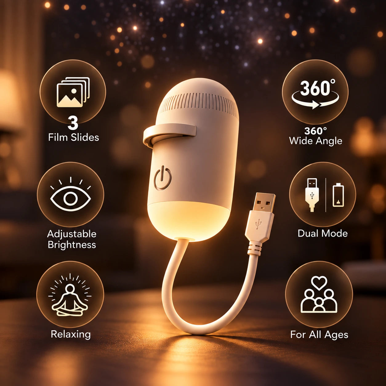 Starry Night USB Projector (3 Film Slides FREE)