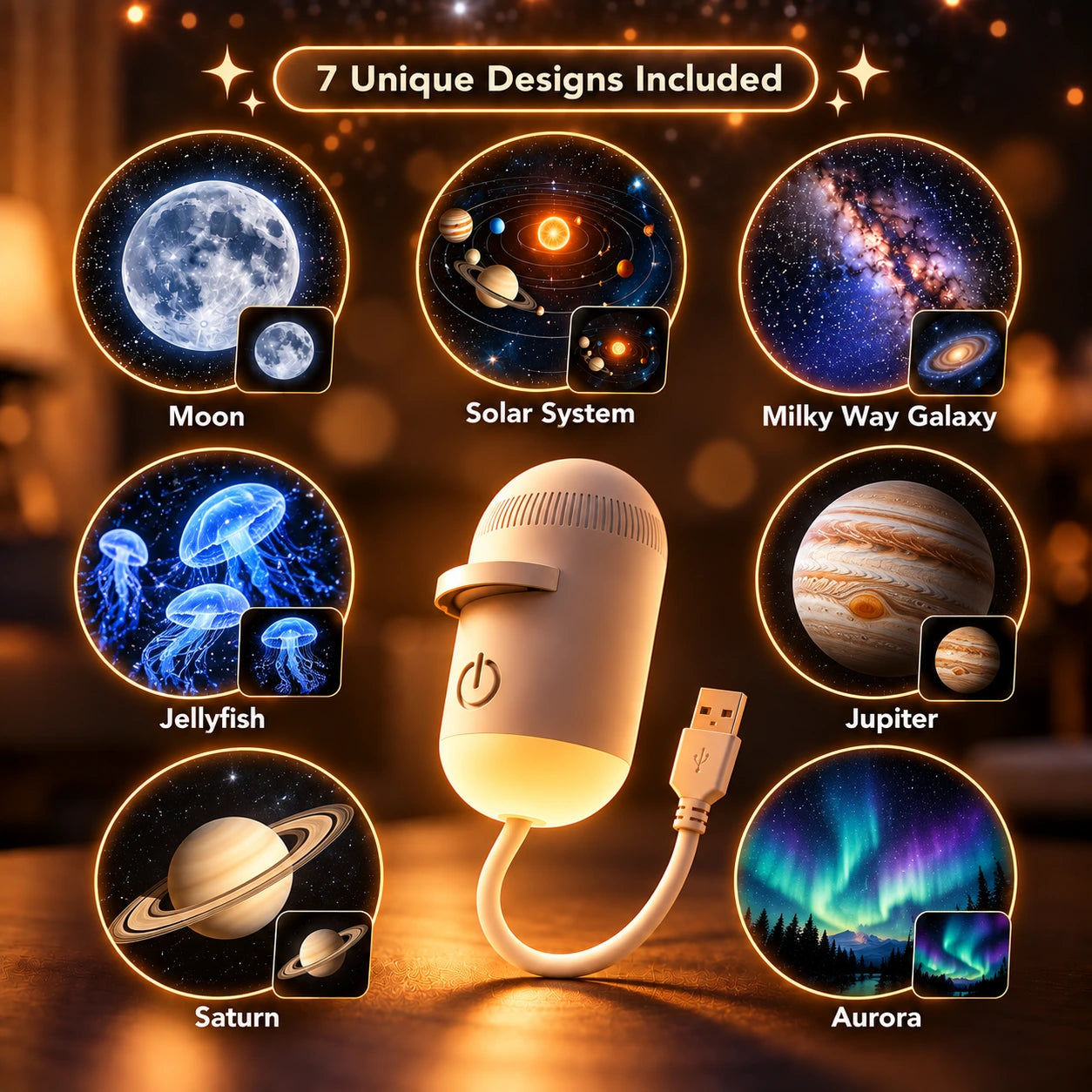 Starry Night USB Projector (3 Film Slides FREE)