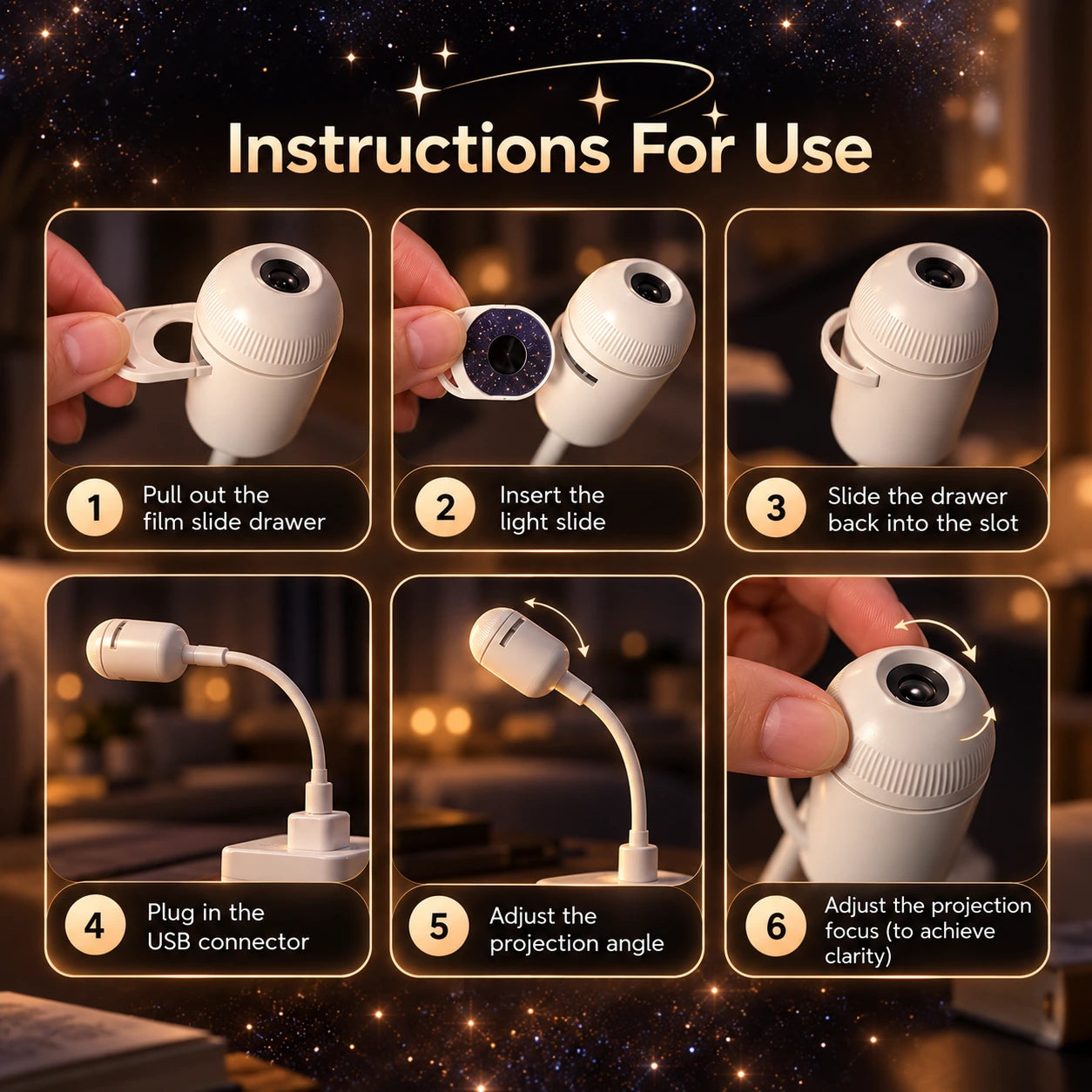 Starry Night USB Projector (3 Film Slides FREE)